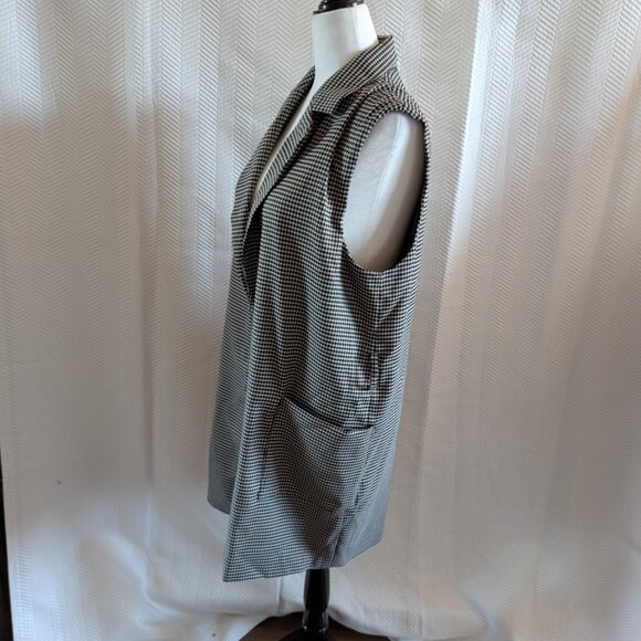 Zara Long Houndstooth Vest Pockets Belt Loops Size Large - Picture 3 of 11
